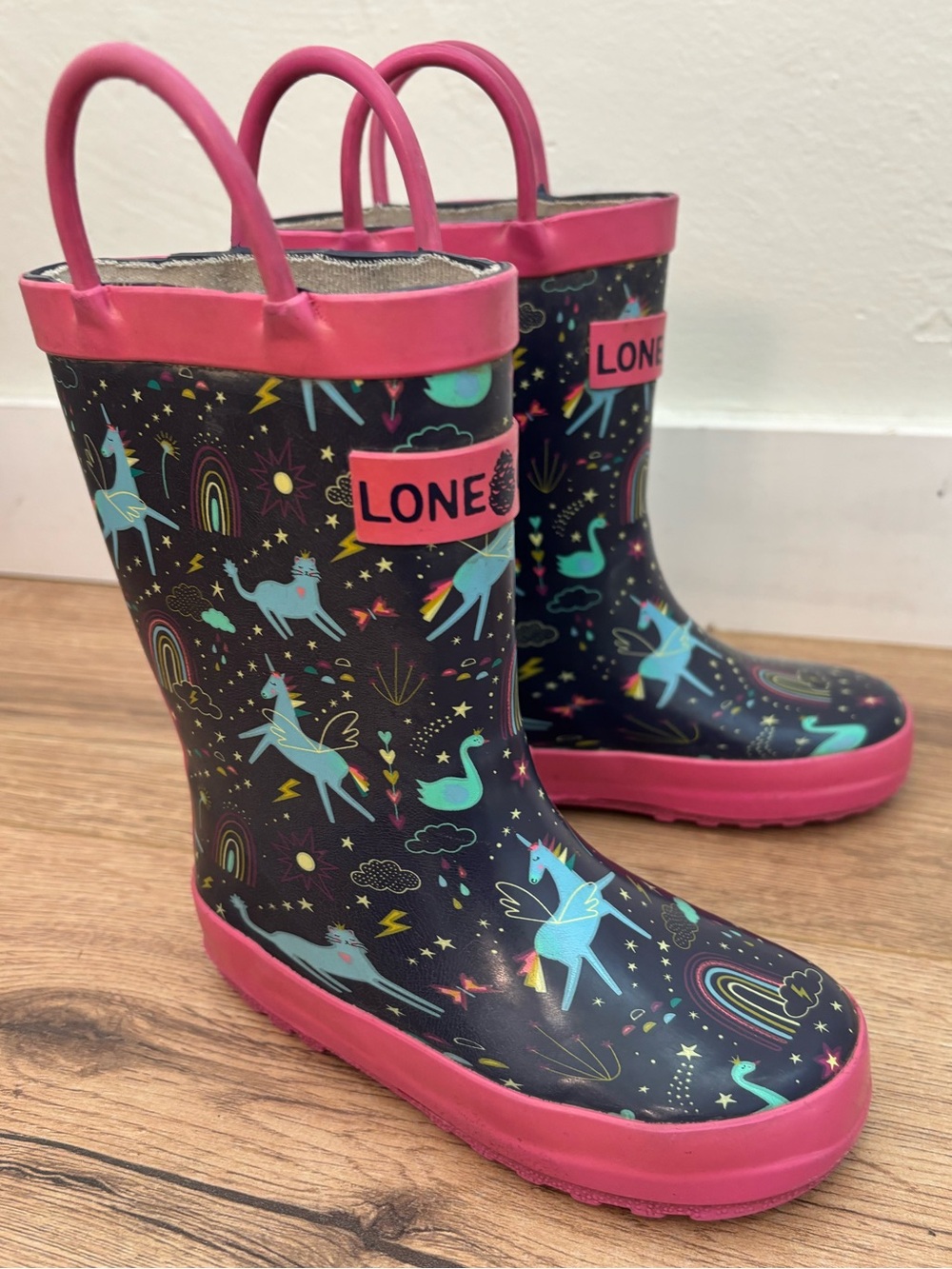 Lone Cone Unicorn Dreams Pink Rain Boots Natural Rubber Toddler Girl Size 8